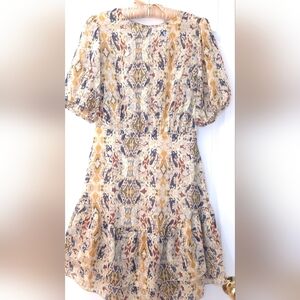 Kate & Lily Flowy Romantic Floral Mini Dress w/ Golden Shimmer Thread Size 6